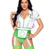 Leg Avenue Nurse Feelgood Snap Crotch Garter Bodysuit with Attached Apron and Hat Headband (2 Piece) - Large - Green/White