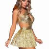 Leg Avenue Golden Angel Pleated Asymetrical Cut-Out Dress With High Slit Skirt
