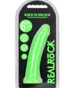 RealRock Slim Glow in the Dark Dildo with Suction Cup 6in - Green