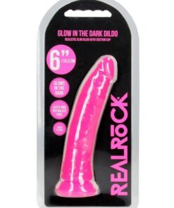RealRock Slim Glow in the Dark Dildo with Suction Cup 6in - Pink