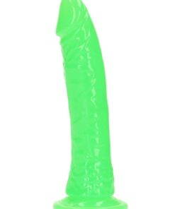 RealRock Slim Glow in the Dark Dildo with Suction Cup 7in - Green
