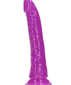 RealRock Slim Glow in the Dark Dildo with Suction Cup 7in - Purple