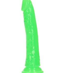 RealRock Slim Glow in the Dark Dildo with Suction Cup 8in - Green