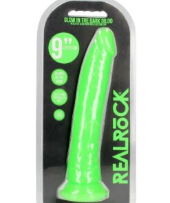RealRock Slim Glow in the Dark Dildo with Suction Cup 9in - Green