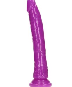 RealRock Slim Glow in the Dark Dildo with Suction Cup 11in - Purple