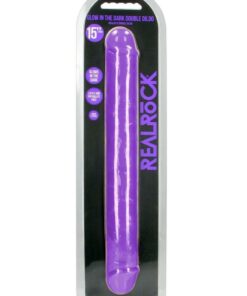 RealRock Double Dong Glow in the Dark Dildo 15in - Purple