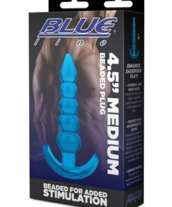 Blue Line Medium Beaded Anal Plug 4.5in - Blue