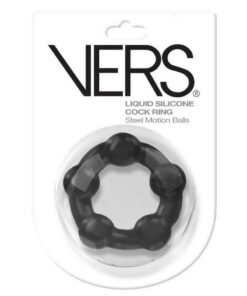 Vers Liquid Silicone Cock Ring Steel Motion Balls - Black