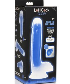 Lollicock Glow in the Dark Silicone Dildo with Balls 7in - Blue