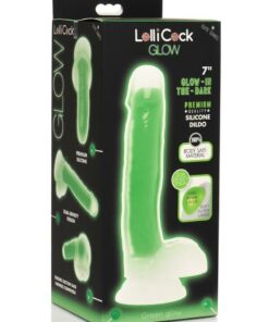 Lollicock Glow in the Dark Silicone Dildo with Balls 7in - Green