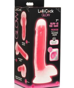 Lollicock Glow in the Dark Silicone Dildo with Balls 7in - Pink