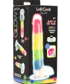 Lollicock Glow in the Dark Rainbow Silicone Dildo with Balls 7in