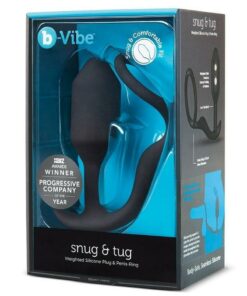 B-Vibe Snug and Tug Silicone Cock Ring and Anal Plug - Black
