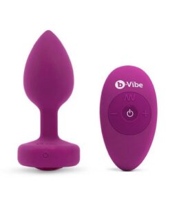 B-Vibe Vibrating Jewel Plug Rechargeable Silicone Anal Plug with Remote - Small/Medium - Fuchsia