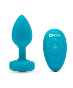 B-Vibe Vibrating Jewel Plug Rechargeable Silicone Anal Plug with Remote - Small/Medium - Teal