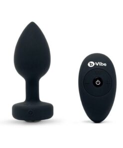 B-Vibe Vibrating Jewel Plug Rechargeable Silicone Anal Plug with Remote - Medium/Large - Black