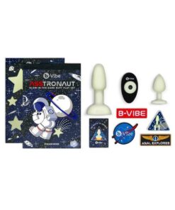 B-Vibe Asstronaut Glow in the Dark Rechargeable Silicone Anal Play Set with Remote - Frost