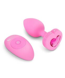 B-Vibe Vibrating Heart Shape Jewel Rechargeable Silicone Anal Plug with Remote - Small/Medium - Pink