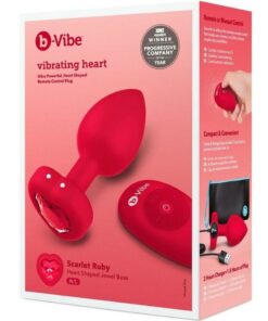 B-Vibe Vibrating Heart Shape Jewel Rechargeable Silicone Anal Plug with Remote - Medium/Large - Red
