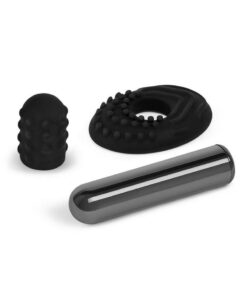 Le Wand Bullet Rechargeable Vibrator with Textured Silicone Sleeve and Ring - Black