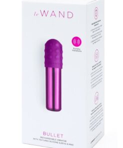 Le Wand Bullet Rechargeable Vibrator with Textured Silicone Sleeve and Ring - Cherry Purple