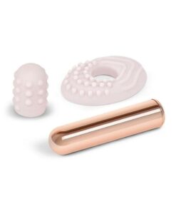 Le Wand Bullet Rechargeable Vibrator with Textured Silicone Sleeve and Ring - Rose Gold