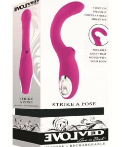 Strike a Pose Rechargeable Silicone Dual Stimulating Vibrator - Red