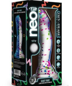 Neo Elite Glow in the Dark Silicone Hanky Panky Dildo 7.5in - Confetti Multicolor