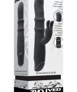 Ringmaster Rechargeable Silicone Rabbit Vibe Ring - Black