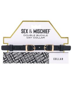Sex and Mischief Double Buckle Day Collar - Black/Gold