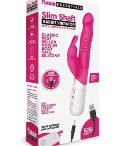 Rabbit Essentials Silicone Rechargeable Slim Shaft Rabbit Vibrator - Hot Pink