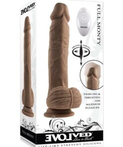 Full Monty Silicone Rechargeable Realistic Dildo with Remote 9in - Chocolate