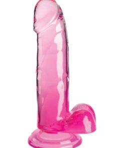 King Cock Clear Dildo with Balls 7in - Pink