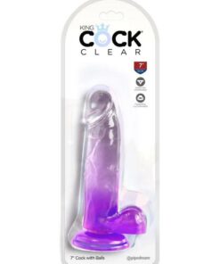 King Cock Clear Dildo with Balls 7in - Purple