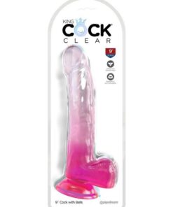 King Cock Clear Dildo with Balls 9in - Pink
