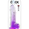 King Cock Clear Dildo with Balls 9in - Purple