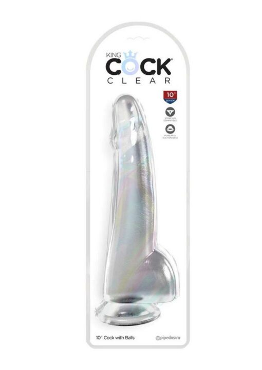 King Cock Clear Dildo with Balls 10in - Clear