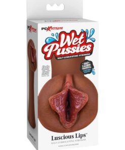 PDX Extreme Wet Pussies Luscious Lips Self Lubricating Stroker - Chocolate