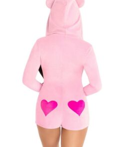 Leg Avenue Sweetheart Bear Velvet Zip Up Romper with Heart Accent - Small - Pink