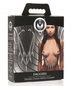 Master Series Daggers Double Chain Nipple Clamps - Silver