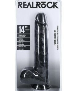 RealRock Ultra Realistic Skin Extra Large Straight Dildo with Balls and Suction Cup 14in - Chocolate