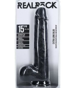 RealRock Ultra Realistic Skin Extra Large Straight Dildo with Balls and Suction Cup 15in - Chocolate