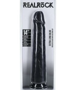 RealRock Ultra Realistic Skin Extra Large Straight Dildo with Suction Cup 14in - Chocolate