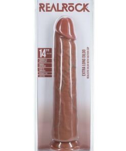 RealRock Ultra Realistic Skin Extra Large Straight Dildo with Suction Cup 14in - Caramel