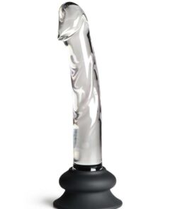 Pleasure Crystals Glass Dildo with Silicone Base 7in - Clear/Black