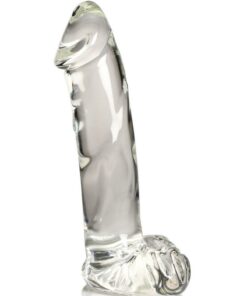 Pleasure Crystals Glass Dildo with Balls 7.1in - Clear