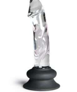 Pleasure Crystals Glass Dildo with Silicone Base 6.5in - Clear/Black