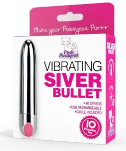 Pink Pussycat Rechargeable Vibrating Bullet - Silver
