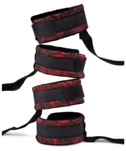 Secret Kisses Rosegasm Bed Restraint Kit with Satin Blindfold - Red/Black